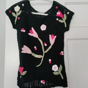Moschino floral crochet knit top Black x pink